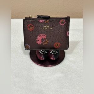 Coach Burgundy Floral Key & Card Holder
